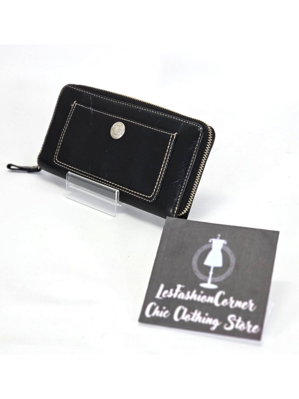Coach Womens Black Pebble Grain Leather Zip Around Accordion Clutch Wallet  1797 - Picture 2 of 11